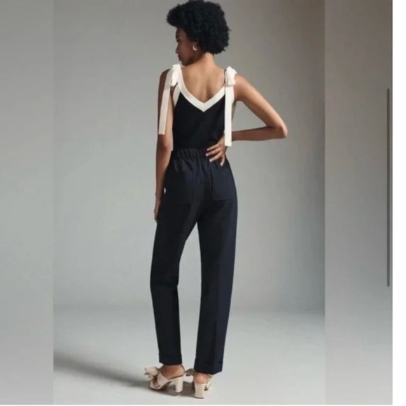 Maeve by Anthropologie Pintuck Tapered Leg Cuffed Black Trousers Size 8 - Picture 2 of 11